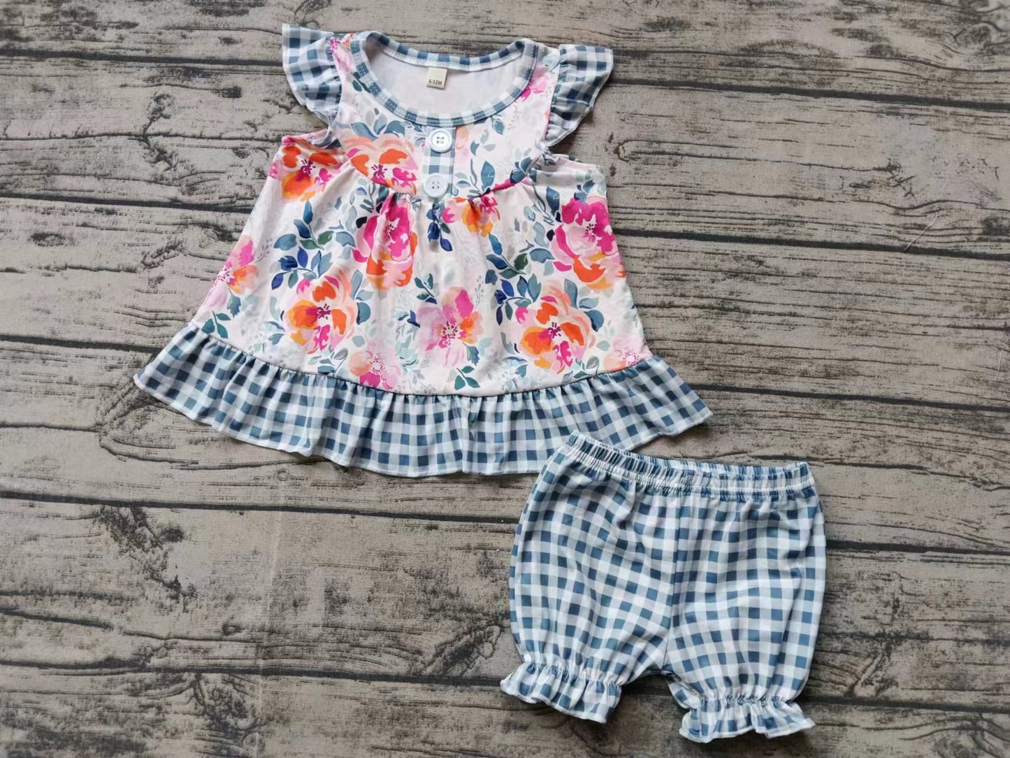 (Custom Design Preorder MOQ 5)  Flowers Print Girls Summer Clothes Set