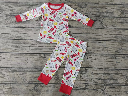 (Custom Design Preorder MOQ 5) Crayfish Print Boys Pajamas Clothes Sets