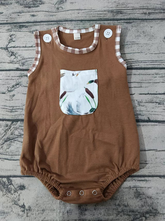 (Custom Design Preorder MOQ 5)  Duck Print Baby Boys Summer Romper