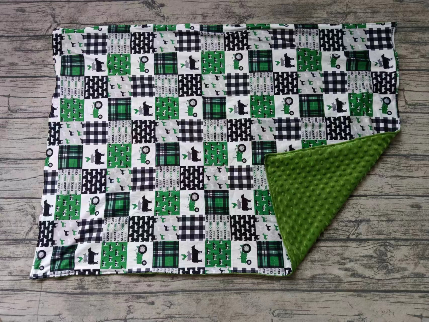 (Custom Design Preorder MOQ 5) Green Farm Print Baby Blanket