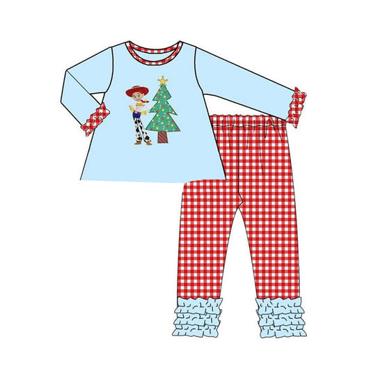 (Custom Design Preorder MOQ 5) Cartoon Figure Top Plaid Pants Girls Christmas Clothes Set