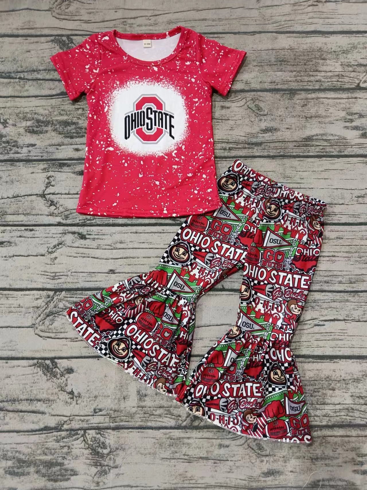 (Custom Design Preorder MOQ 5) Team's OHIO STATE Print Bell Pants Girls Clothes Set