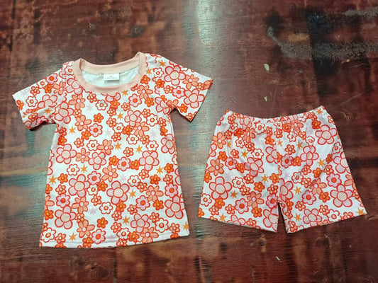 (Custom Design Preorder MOQ 5) Orange Flowers Girls Summer Clothes Set