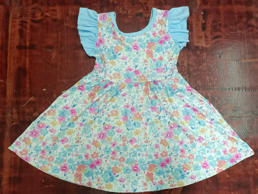 (Custom Design Preorder MOQ 5) Flowers Print Girls Knee Length Dress