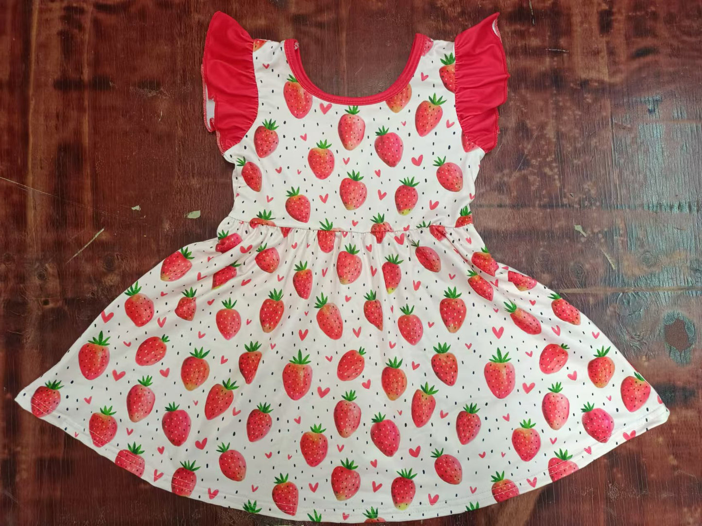 (Custom Design Preorder MOQ 5) Strawberry Print Girls Knee Length Dress