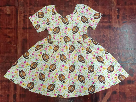 (Custom Design Preorder MOQ 5) Football Flowers Print Girls Knee Length Dress