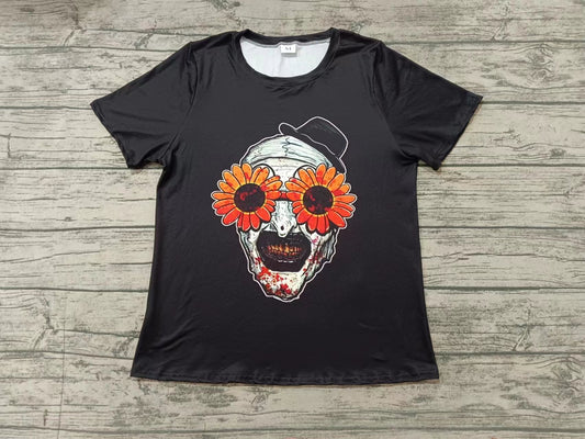 (Custom Design Preorder MOQ 5) Skull Flowers Print Kids Halloween Tee Shirts Top