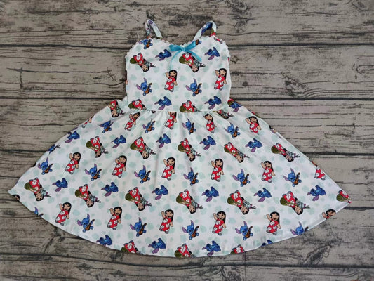 (Custom Design Preorder MOQ 5) Cartoon Animals Print Girls Knee Length Summer Dress