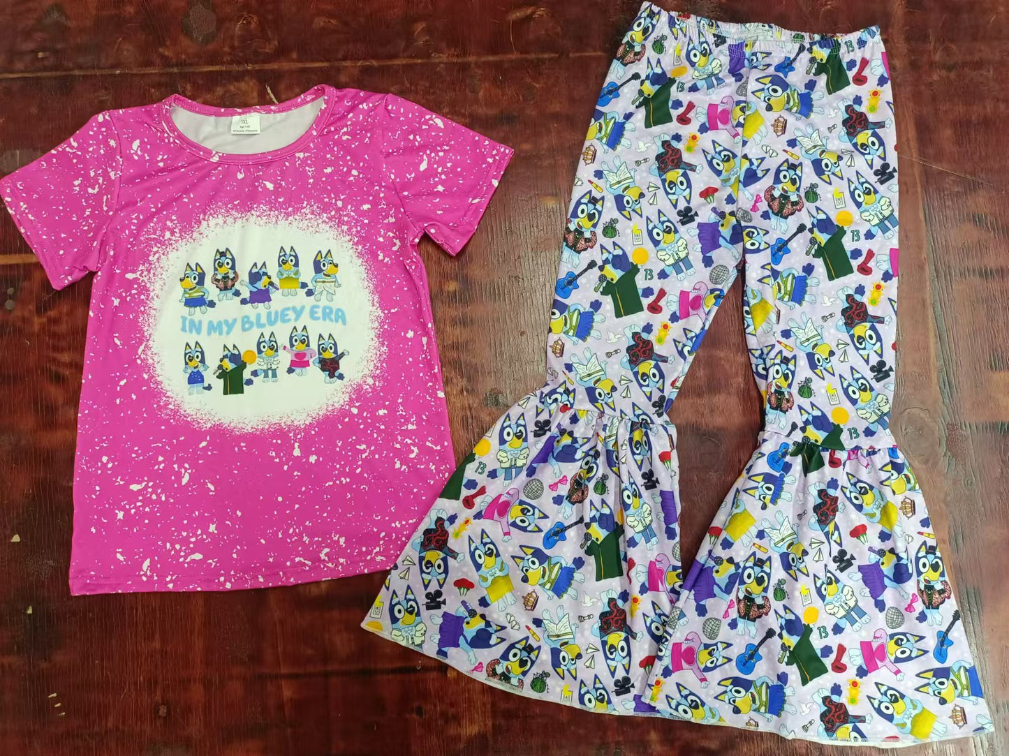 (Custom Design Preorder MOQ 5) Cartoon Dog Print Bell Pants Girls Clothes Set