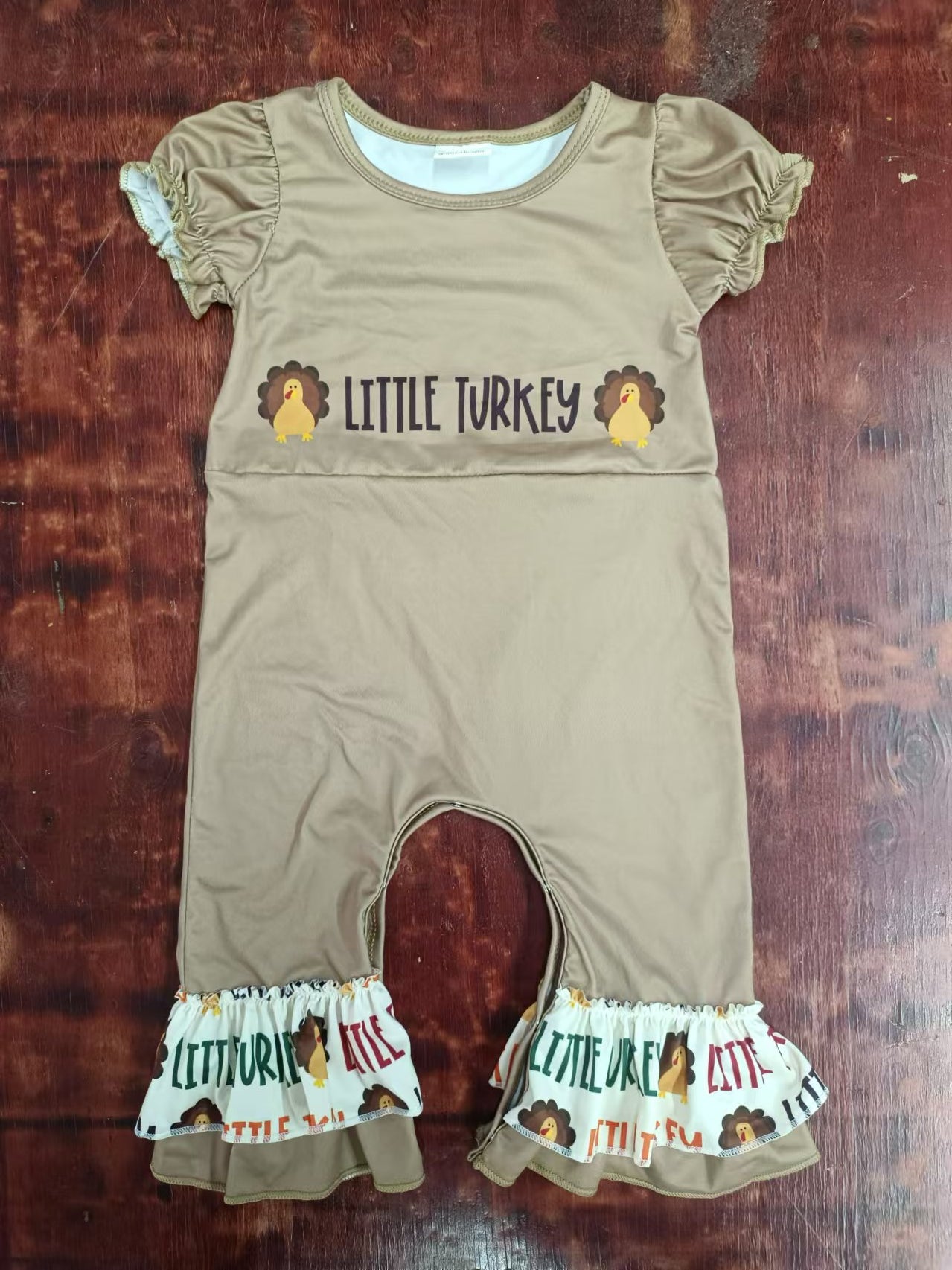 (Custom Design Preorder MOQ 5) Little Turkey Print Baby Girls Thanksgiving Romper