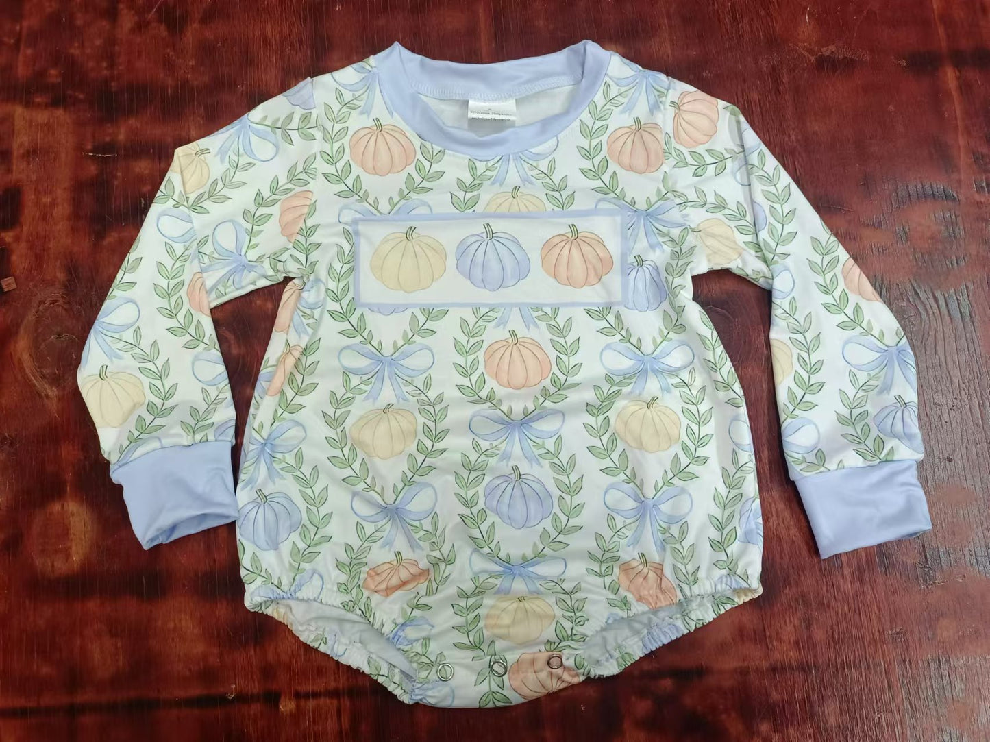 (Custom Design Preorder MOQ 5) Pumpkin Bows Print Baby Girls Fall Romper