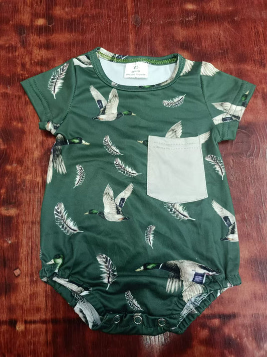 (Custom Design Preorder MOQ 5) Duck Print Baby Boys Pocket Romper