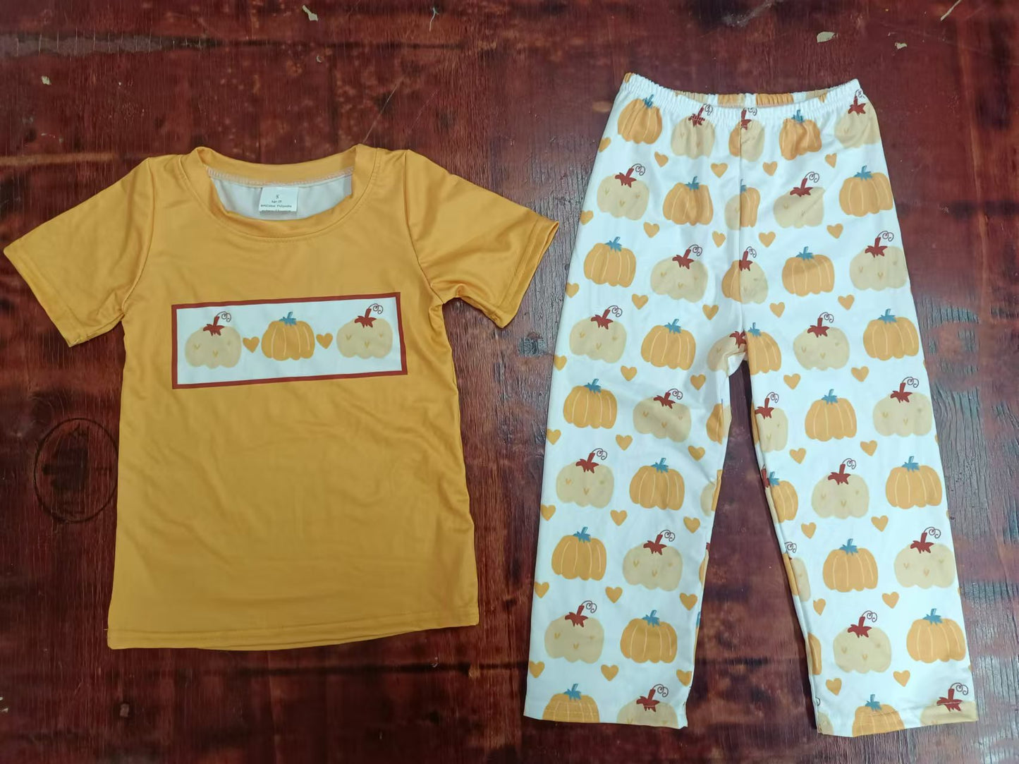 (Custom Design Preorder MOQ 5) Pumpkin Print Pants Kids Fall Clothes Set