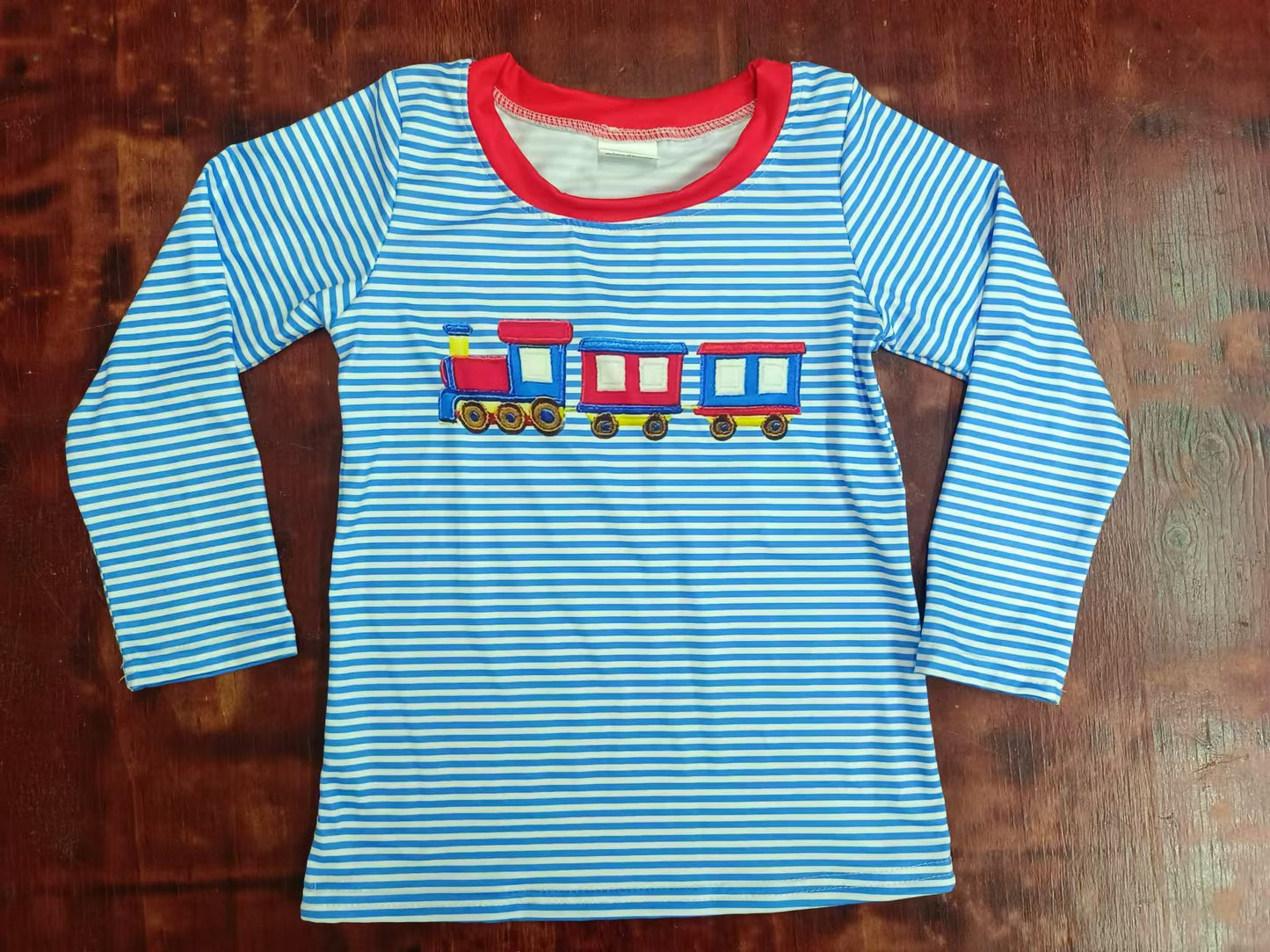 (Custom Design Preorder MOQ 5) Train Stripes Print Kids Fall Tee Shirts Top