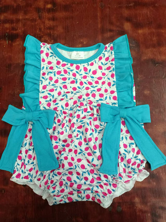 (Custom Design Preorder MOQ 5) Hotpink Flowers Print Baby Girls Summer Romper