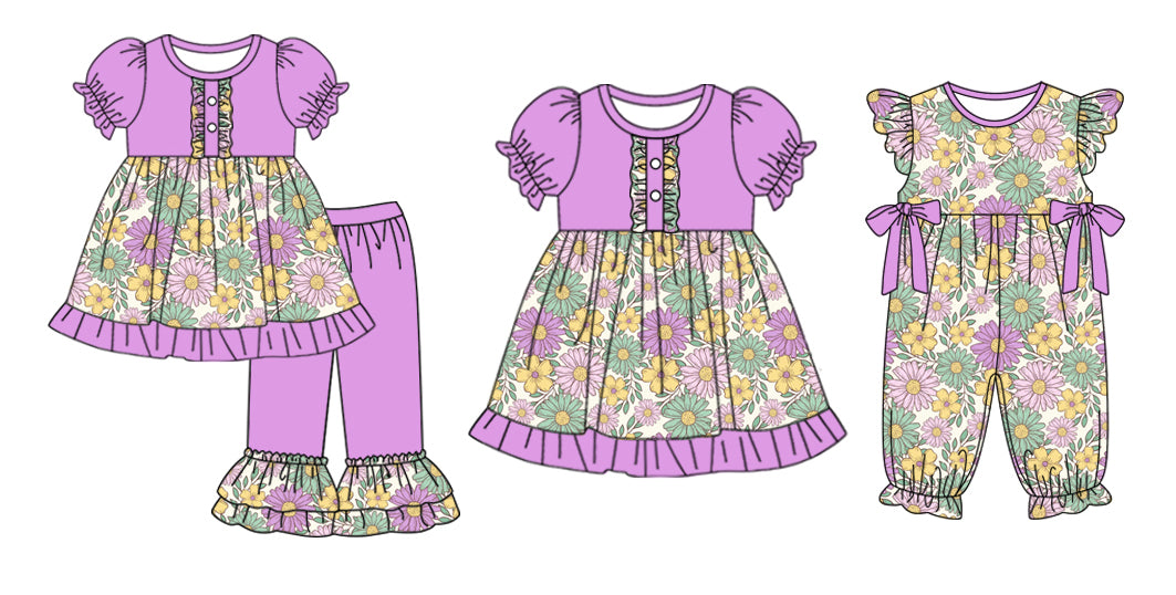 11.4(Custom Design Preorder MOQ 5 Each Design) Flowers Print Girls Summer Matching Clothes Sisters Wear