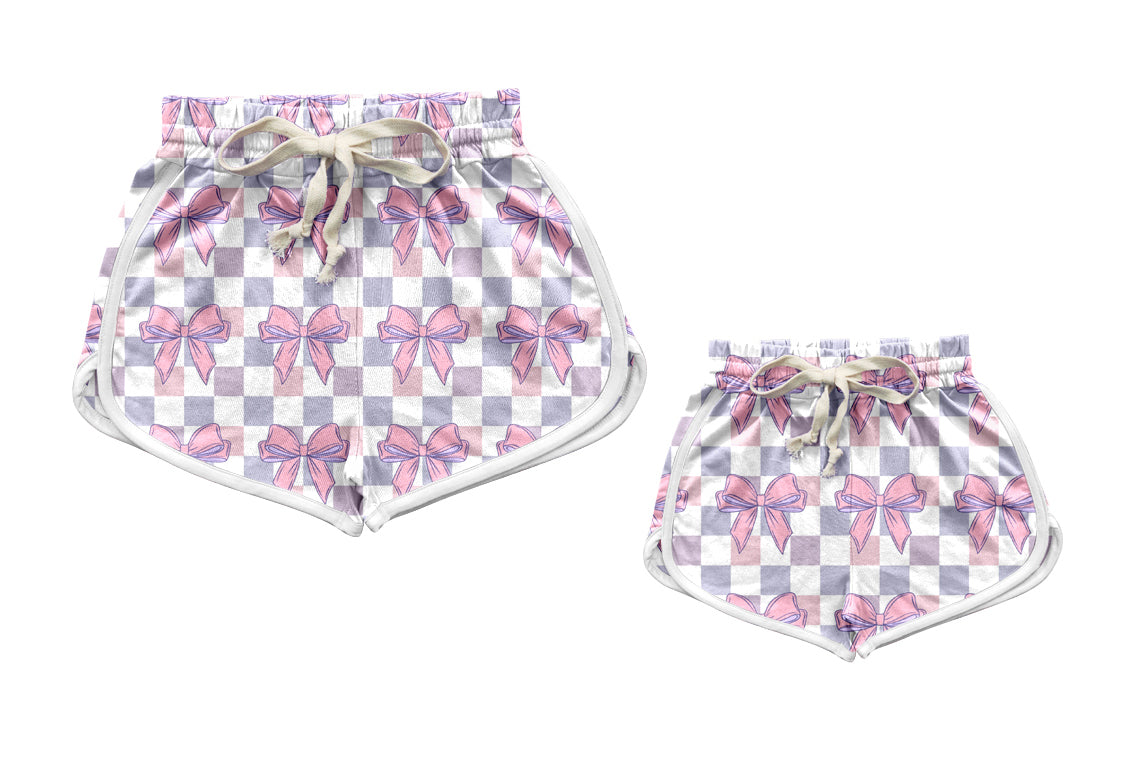 12.10(Custom Design Preorder MOQ 5 Each Design) Bows Plaid Print Summer Shorts Mom and Me Matching Clothes