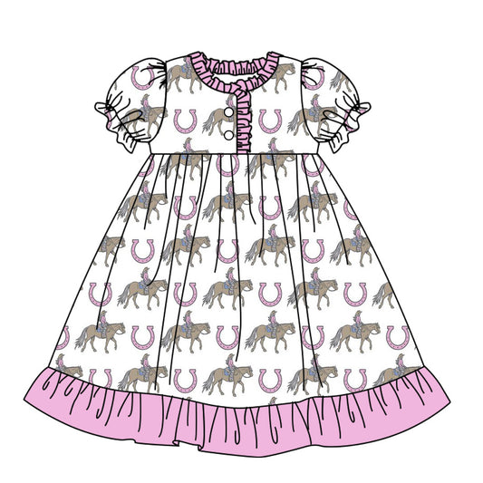 12.11(Custom Design Preorder MOQ 5) Cowgirl Print Girls Summer Pajamas Knee Length Dress