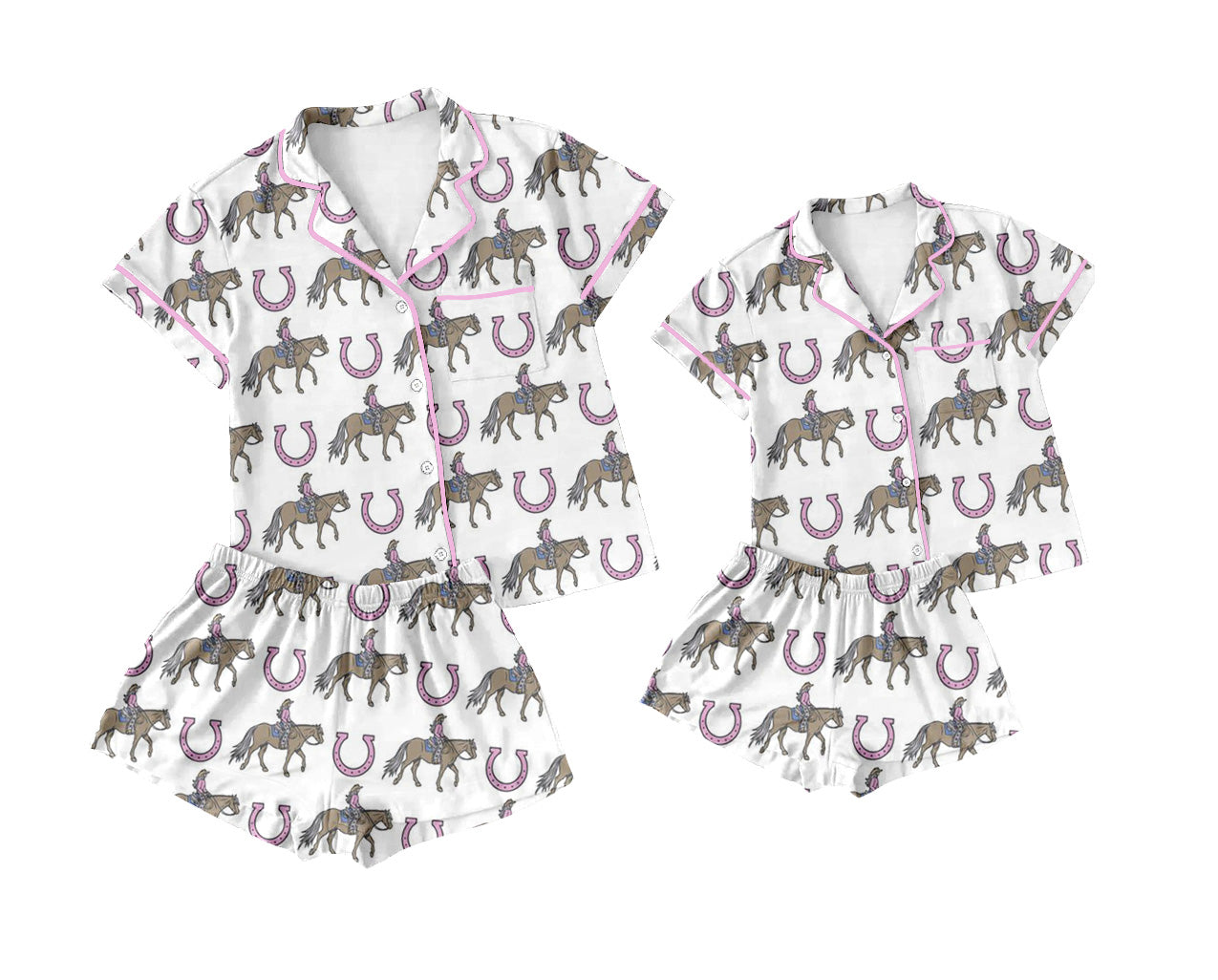 12.11(Custom Design Preorder MOQ 5 Each Design) Cowgirl Print Buttons Pajamas Sets Mom and Me Summer Matching Clothes