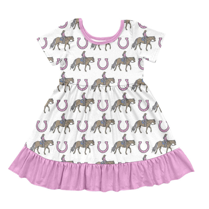 12.11(Custom Design Preorder MOQ 5) Cowgirl Print Girls Summer Knee Length Dress