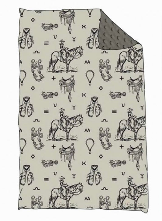 (Custom Design Preorder MOQ 5) Cowboys Grey Western Print Baby Blanket