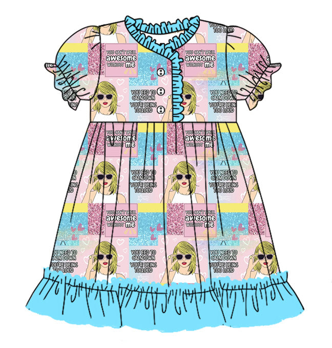 12.11(Custom Design Preorder MOQ 5) Singer Swiftie Print Girls Summer Pajamas Knee Length Dress
