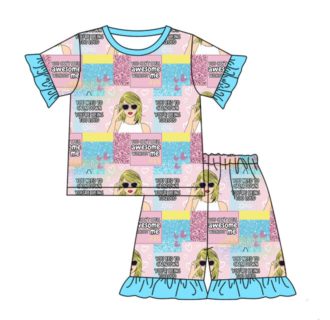 12.11(Custom Design Preorder MOQ 5) Singer Swiftie Print Girls Summer Pajamas Clothes Set