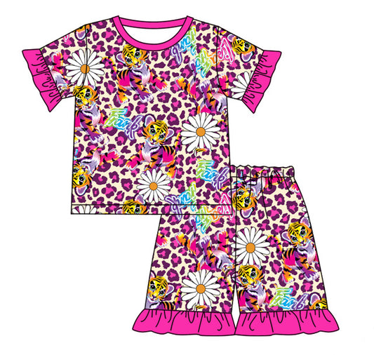 12.11(Custom Design Preorder MOQ 5) Lisa Flowers Leopard Print Girls Summer Pajamas Clothes Set