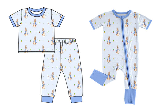 12.13(Custom Design Preorder MOQ 5 Each Design) Bunny Blue Print Boys EasterPajamas Matching Clothes Brothers Wear