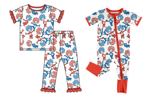 12.13(Custom Design Preorder MOQ 5 Each Design) Dr.Reading Red Print Girls Pajamas Matching Clothes Sisters Wear