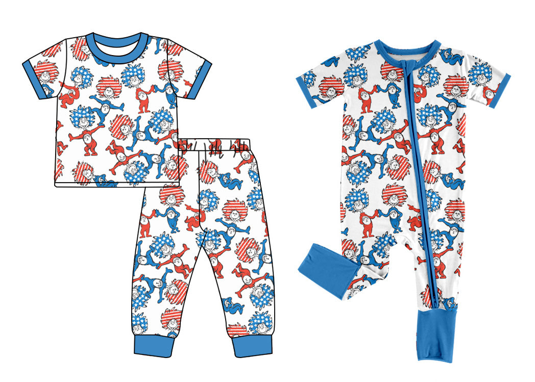 12.13(Custom Design Preorder MOQ 5 Each Design) Dr.Reading Blue Print Boys Pajamas Matching Clothes Brothers Wear