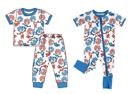 12.13(Custom Design Preorder MOQ 5 Each Design) Dr.Reading Blue Print Boys Pajamas Matching Clothes Brothers Wear