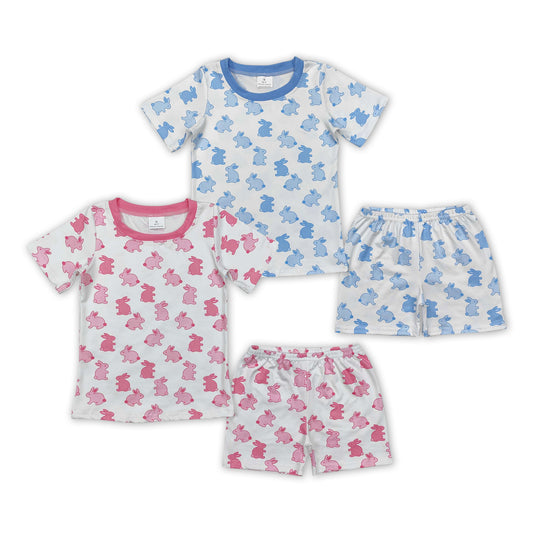 Pink Blue Bunny Print Sibling Easter Matching Clothes