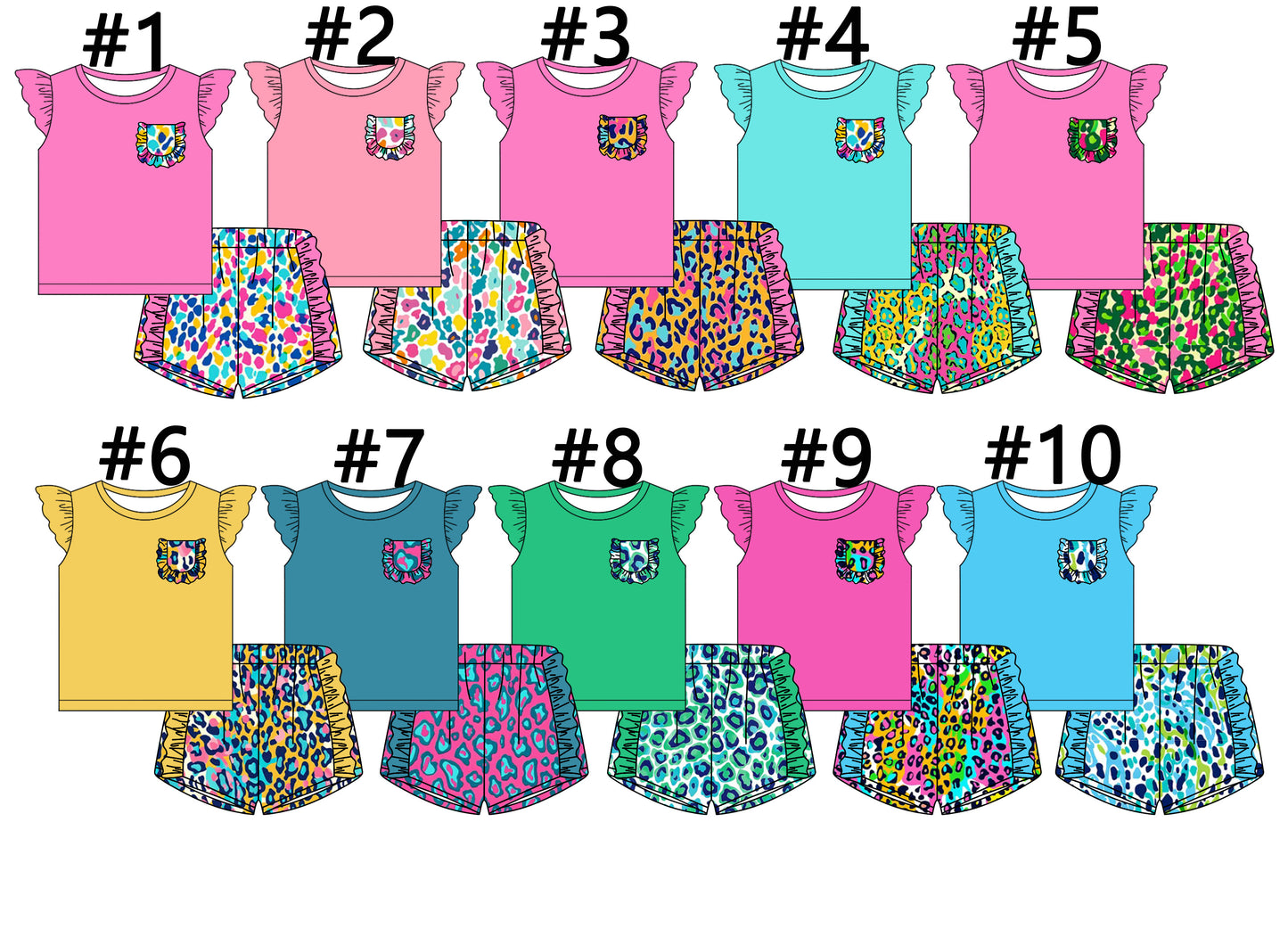 12.14(Custom Design Preorder MOQ 5 Each Design) 6-10 Colors Leopard Print Girls Summer Matching Clothes Sisters Wear