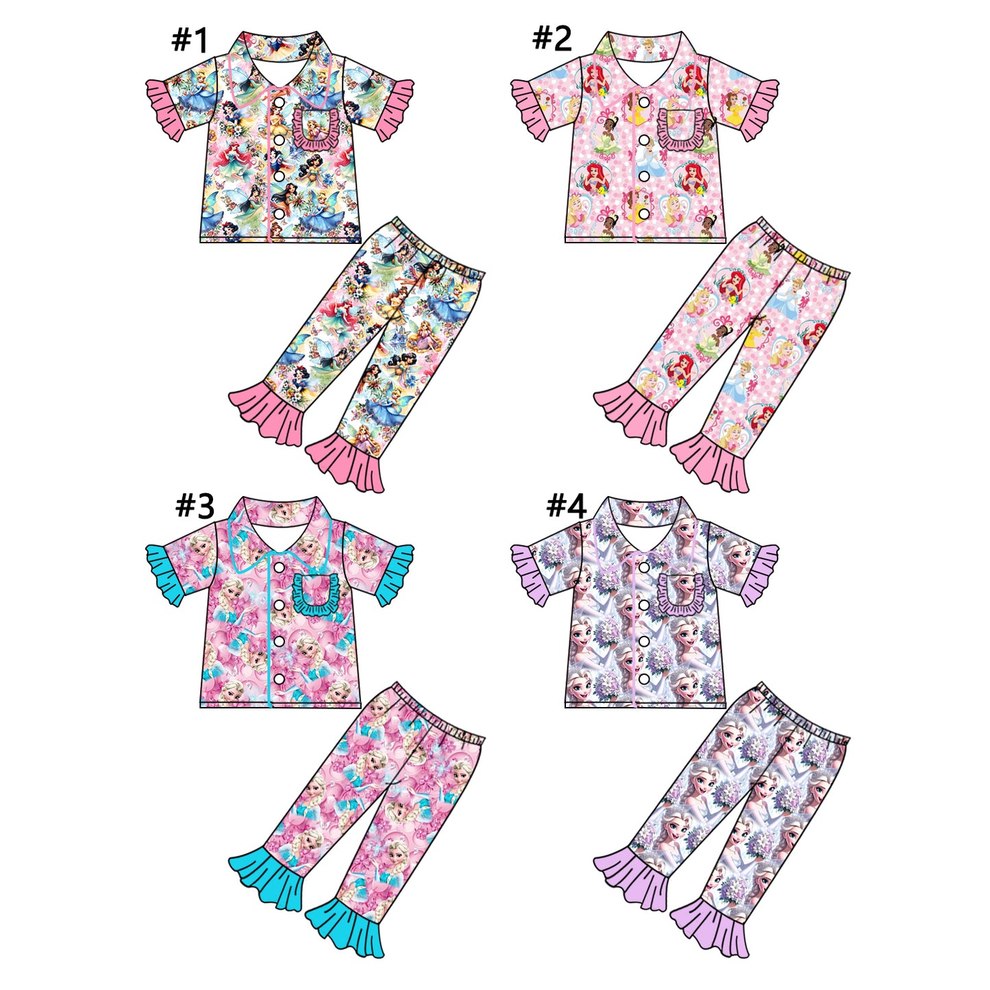 12.14(Custom Design Preorder MOQ 5 Each Design) 1-4 Colors Cartoon Princess Print Girls Matching Clothes Sisters Wear