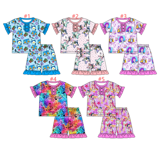 11.6(Custom Design Preorder MOQ 5) 5 Colors Cartoon Demon Movie Print Girls Summer Pajamas Clothes Set Sisters Wear