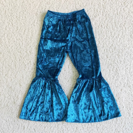 A6-1-1 Velvet bell bottom blue pants