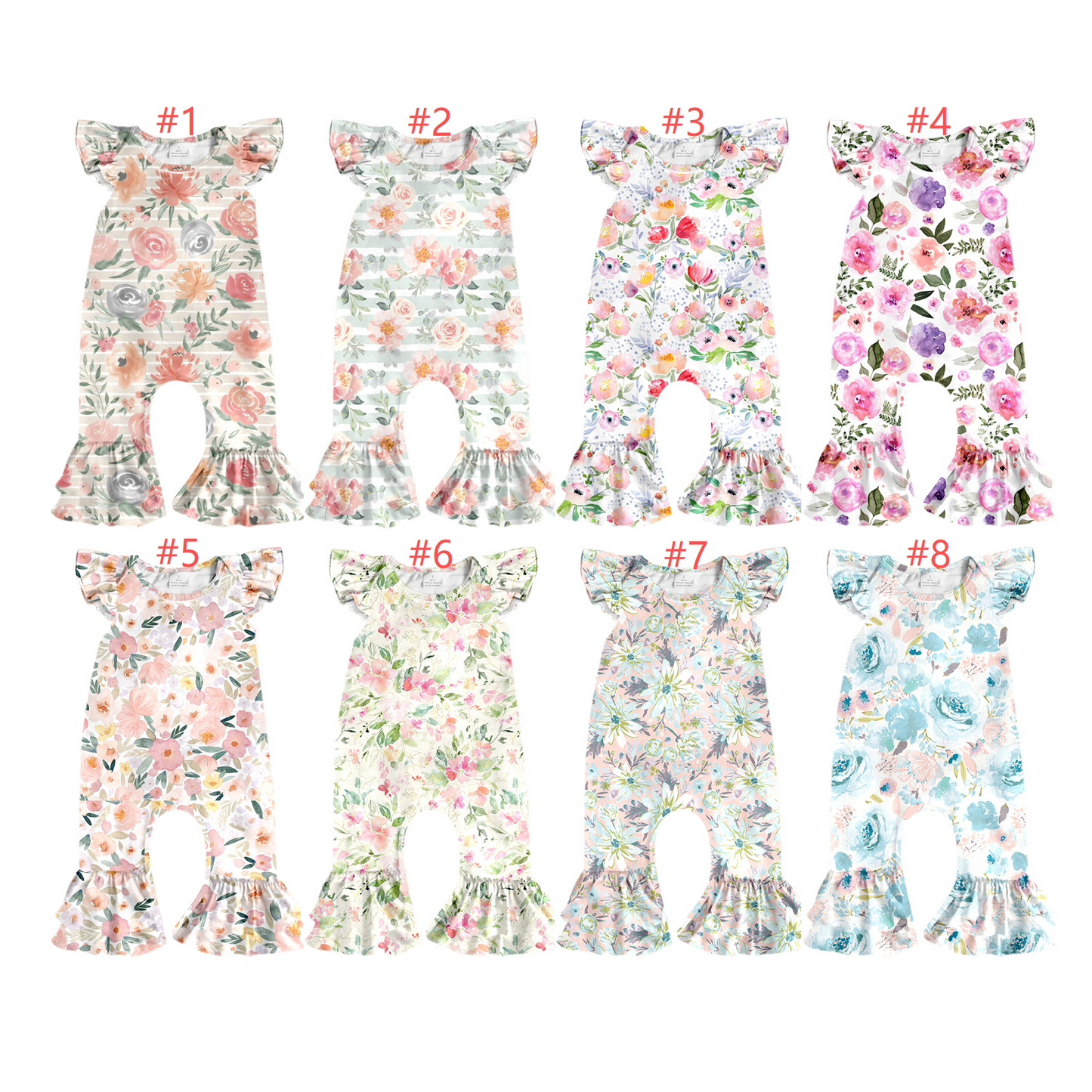 11.29(Custom Design Preorder MOQ 5) Colorful Flowers Print Baby Girls Summer Ruffles Romper