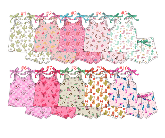 12.4 (Custom Design Preorder MOQ 5) Boots Hat Cactus Print Girls Summer Western Clothes Set Sisters Wear