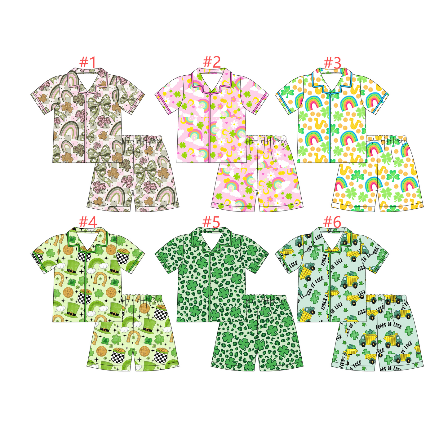 12.9 (Custom Design Preorder MOQ 5) Leaf Print Girls St. Patrick's Day Clothes Set Sisters Wear