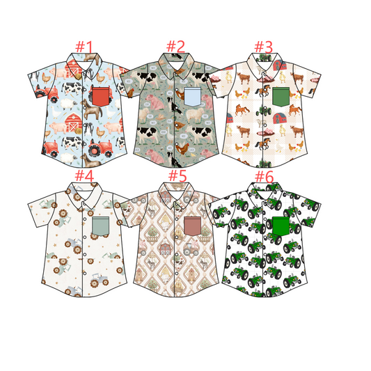 12.24 (Custom Design Preorder MOQ 5) Farm Animals Tractors Print Boys Summer Tee Shirts Top Brothers Wear