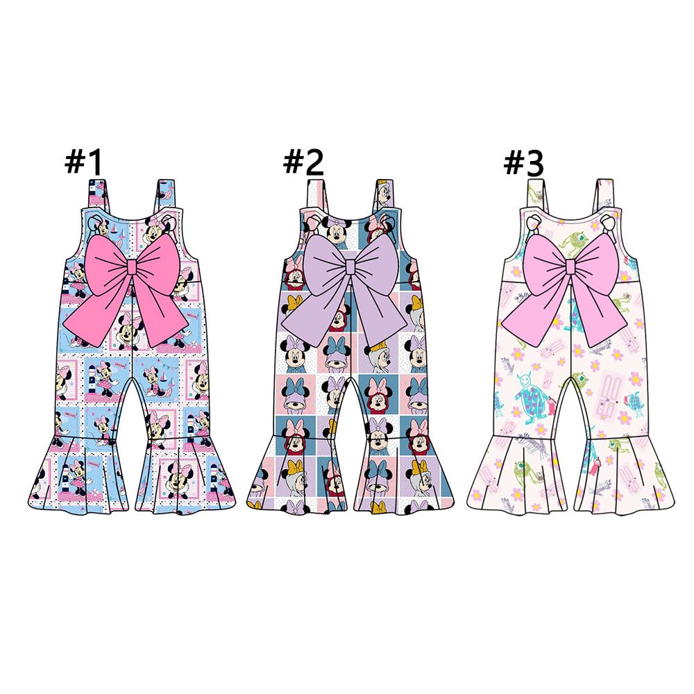 1.4(Custom Design Preorder MOQ 5 Each Design) 3 Colors Cartoon Mouse Monster Print Girls Summer Matching Jumpsuits Sisters Wear