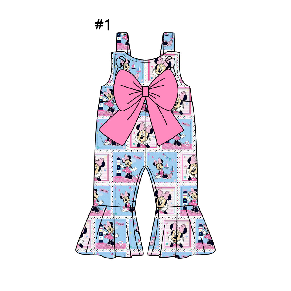 1.4(Custom Design Preorder MOQ 5 Each Design) 3 Colors Cartoon Mouse Monster Print Girls Summer Matching Jumpsuits Sisters Wear