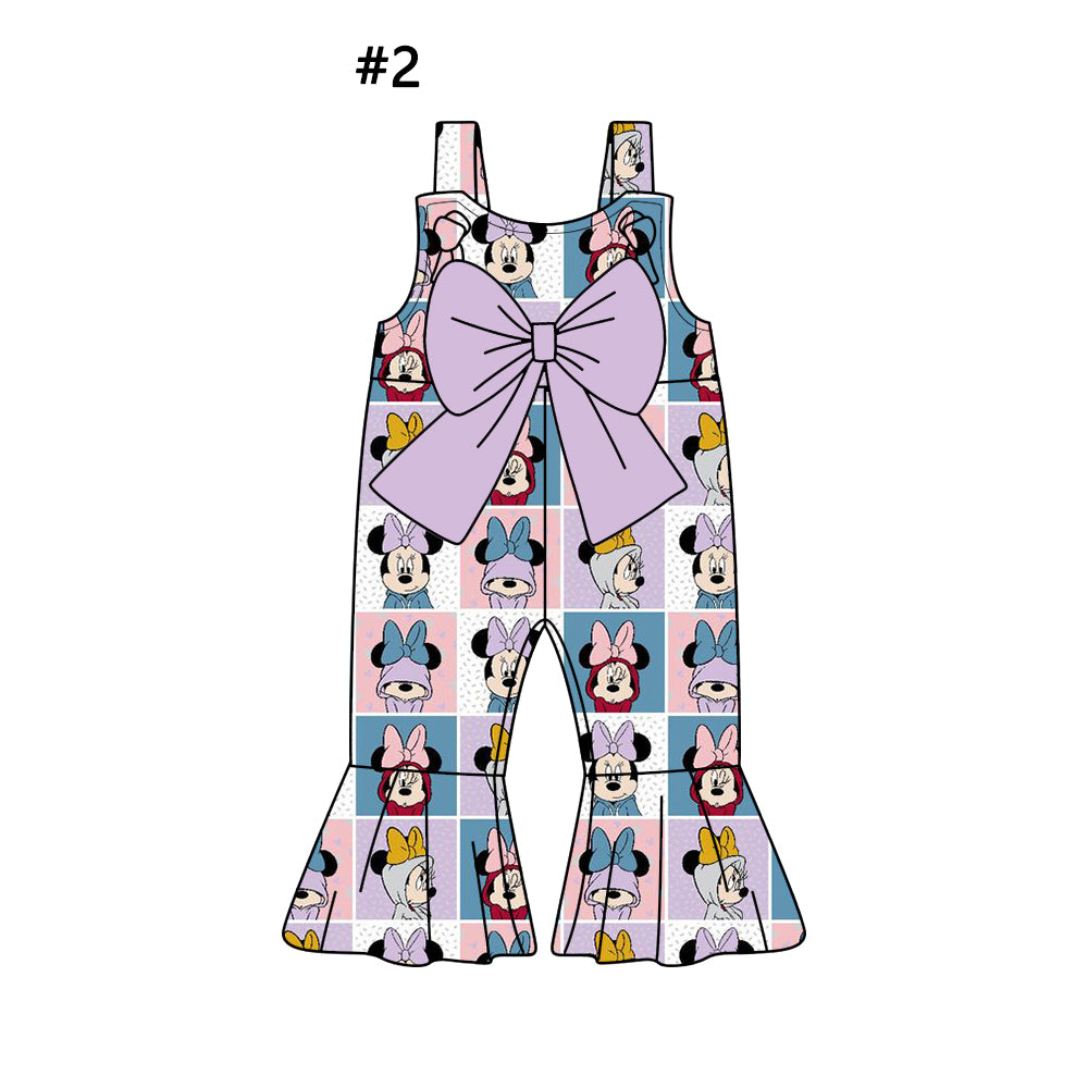 1.4(Custom Design Preorder MOQ 5 Each Design) 3 Colors Cartoon Mouse Monster Print Girls Summer Matching Jumpsuits Sisters Wear