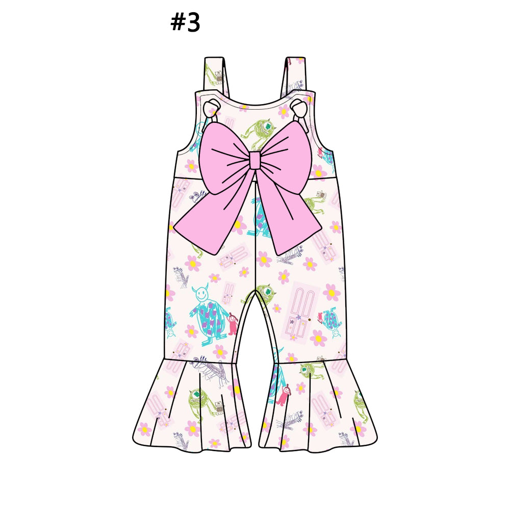 1.4(Custom Design Preorder MOQ 5 Each Design) 3 Colors Cartoon Mouse Monster Print Girls Summer Matching Jumpsuits Sisters Wear