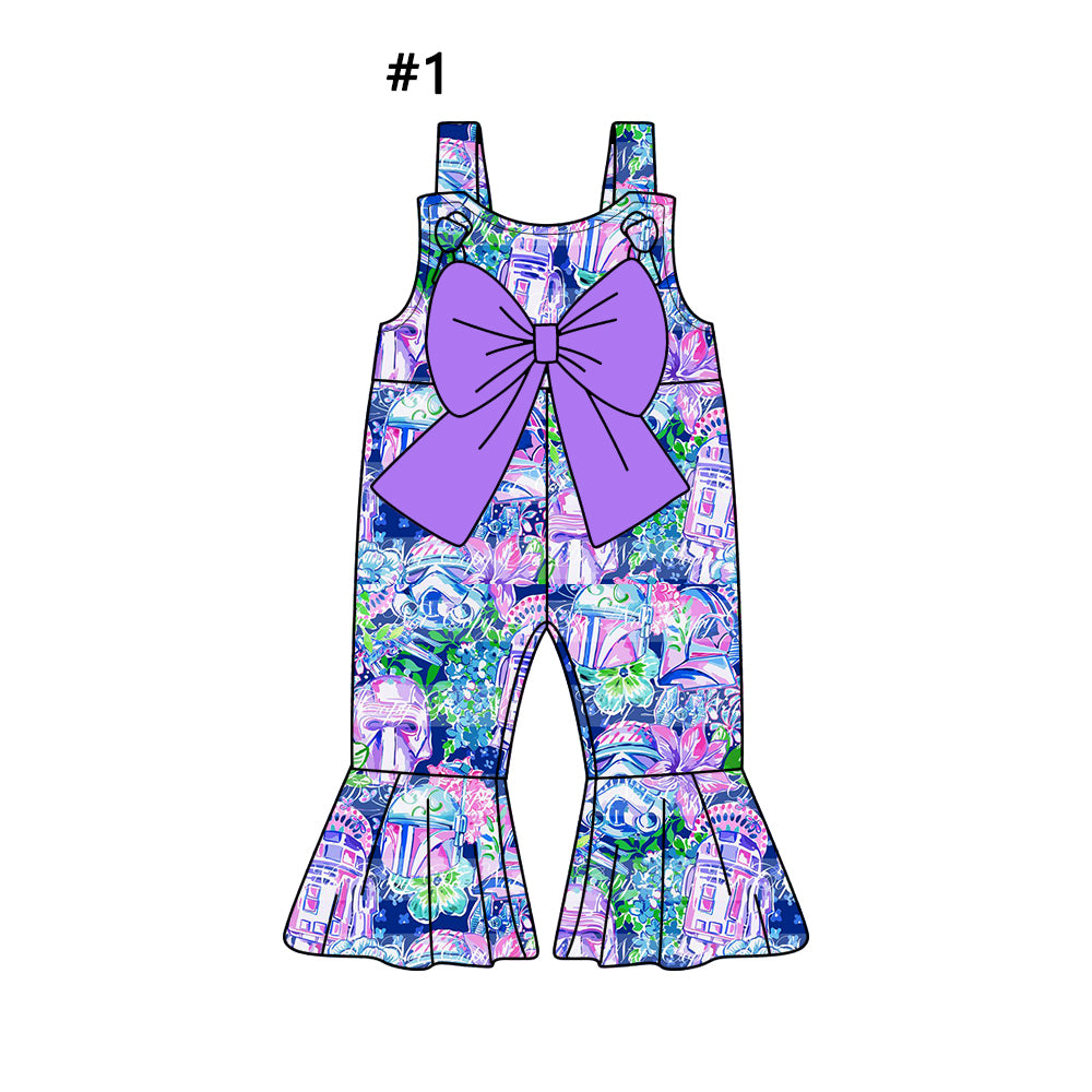 1.4(Custom Design Preorder MOQ 5 Each Design) 4 Colors Seaweed Print Girls Summer Matching Jumpsuits Sisters Wear