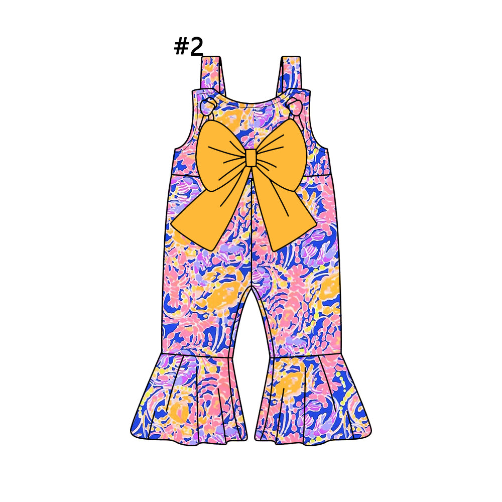 1.4(Custom Design Preorder MOQ 5 Each Design) 4 Colors Seaweed Print Girls Summer Matching Jumpsuits Sisters Wear