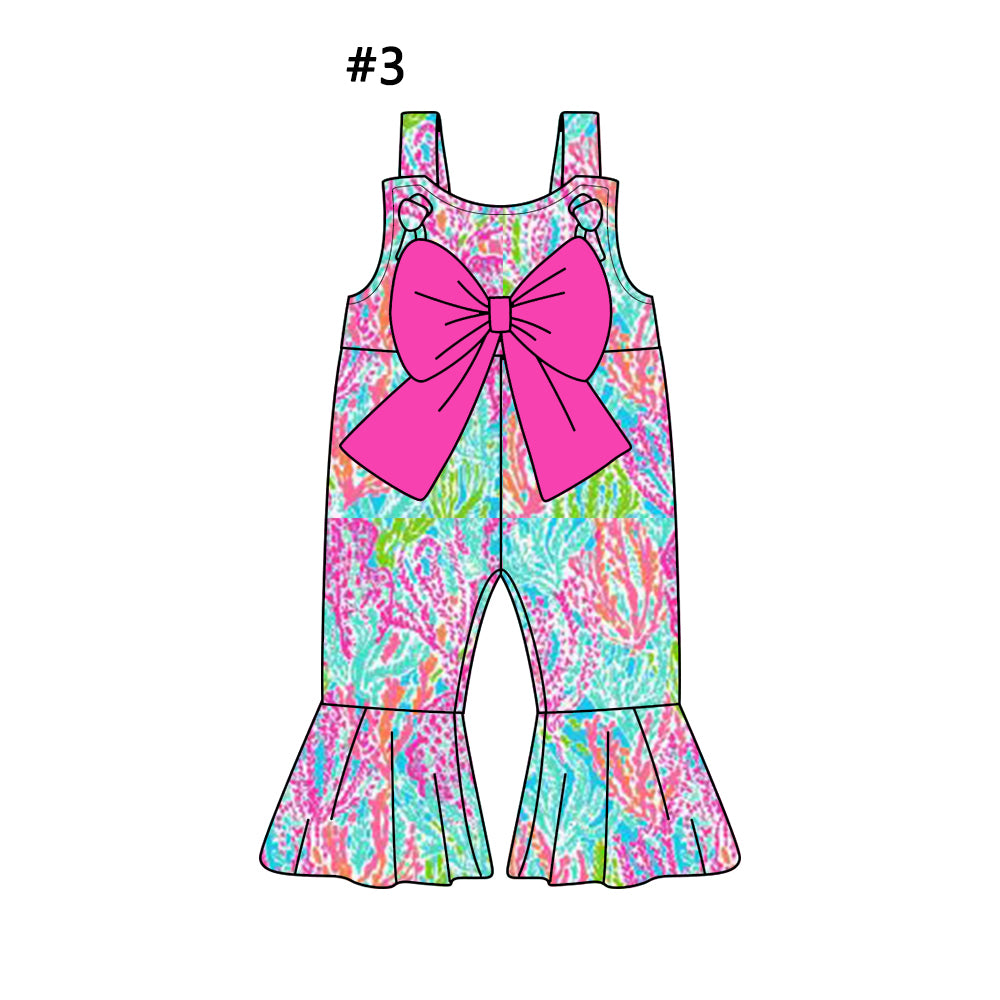 1.4(Custom Design Preorder MOQ 5 Each Design) 4 Colors Seaweed Print Girls Summer Matching Jumpsuits Sisters Wear