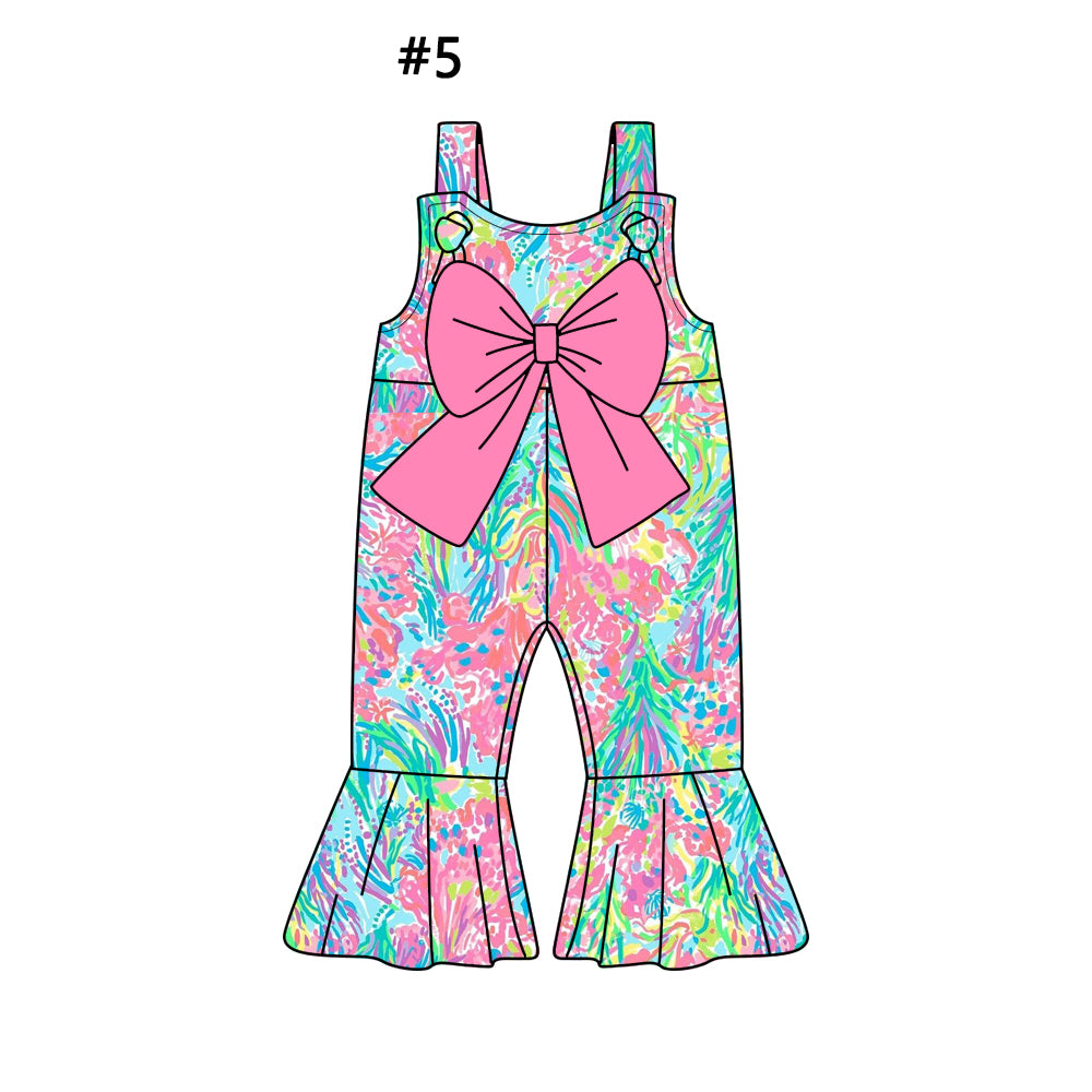 1.4(Custom Design Preorder MOQ 5 Each Design) 4 Colors Seaweed Print Girls Summer Matching Jumpsuits Sisters Wear