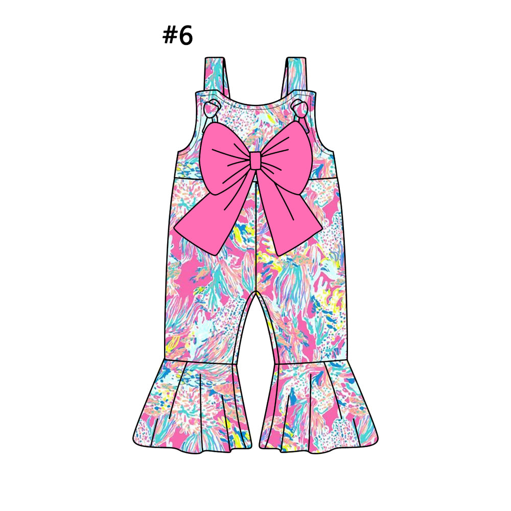 1.4(Custom Design Preorder MOQ 5 Each Design) 4 Colors Seaweed Print Girls Summer Matching Jumpsuits Sisters Wear